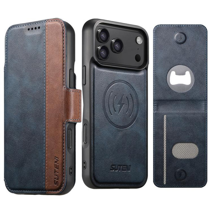 Funda para teléfono Suteni Q07S5 3 en 1 desmontable con abridor de botellas, tarjetero y cierre magnético, fabricada en piel vegana con empalme izquierdo y derecho., For iPhone 17 Pro Max, For iPhone 17 Pro, For iPhone 17, For iPhone Air               ...
