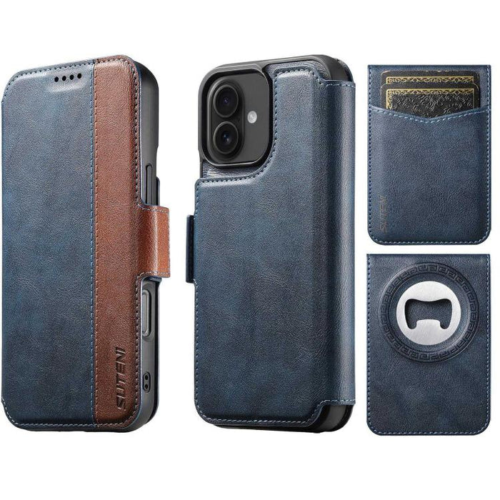 Funda para teléfono Suteni Q07S5 3 en 1 desmontable con abridor de botellas, tarjetero y cierre magnético, fabricada en piel vegana con empalme izquierdo y derecho., For iPhone 17 Pro Max, For iPhone 17 Pro, For iPhone 17, For iPhone Air               ...