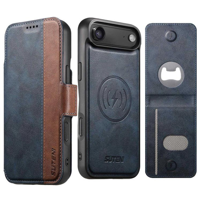 Funda para teléfono Suteni Q07S5 3 en 1 desmontable con abridor de botellas, tarjetero y cierre magnético, fabricada en piel vegana con empalme izquierdo y derecho., For iPhone 17 Pro Max, For iPhone 17 Pro, For iPhone 17, For iPhone Air               ...