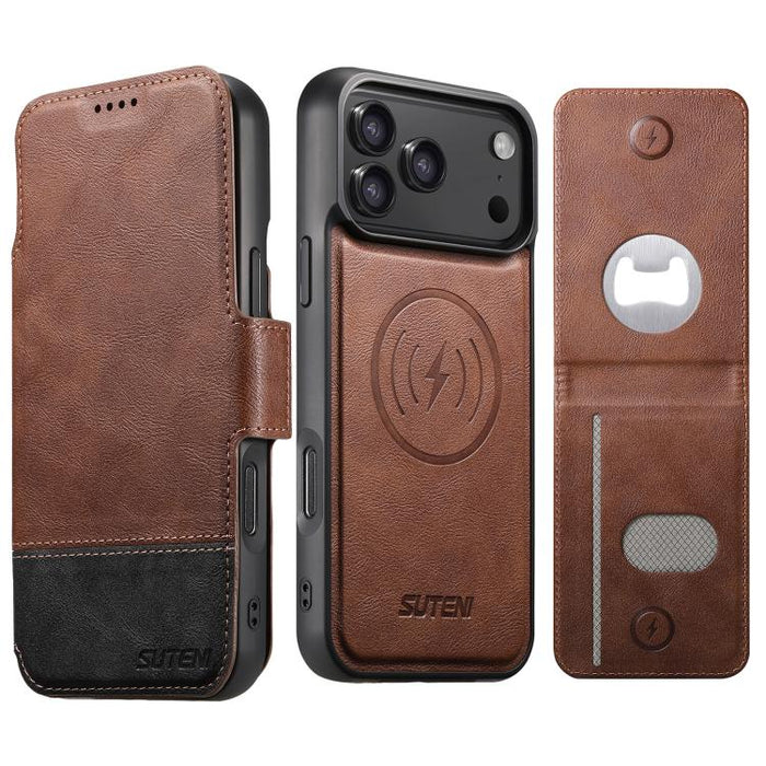 Funda para teléfono Suteni Q06S5 3 en 1 con abrebotellas desmontable, tarjetero, cierre magnético superior e inferior, fabricada en piel vegana., For iPhone 17 Pro Max, For iPhone 17 Pro, For iPhone 17, For iPhone Air, For iPhone 16 Pro Max            ...