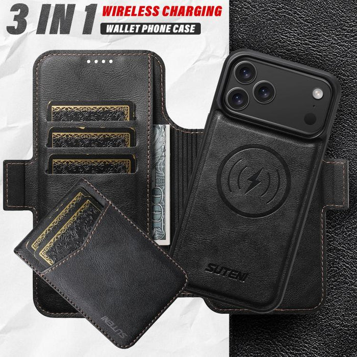 Funda para teléfono Suteni Q06S5 3 en 1 con abrebotellas desmontable, tarjetero, cierre magnético superior e inferior, fabricada en piel vegana., For iPhone 17 Pro Max, For iPhone 17 Pro, For iPhone 17, For iPhone Air, For iPhone 16 Pro Max            ...