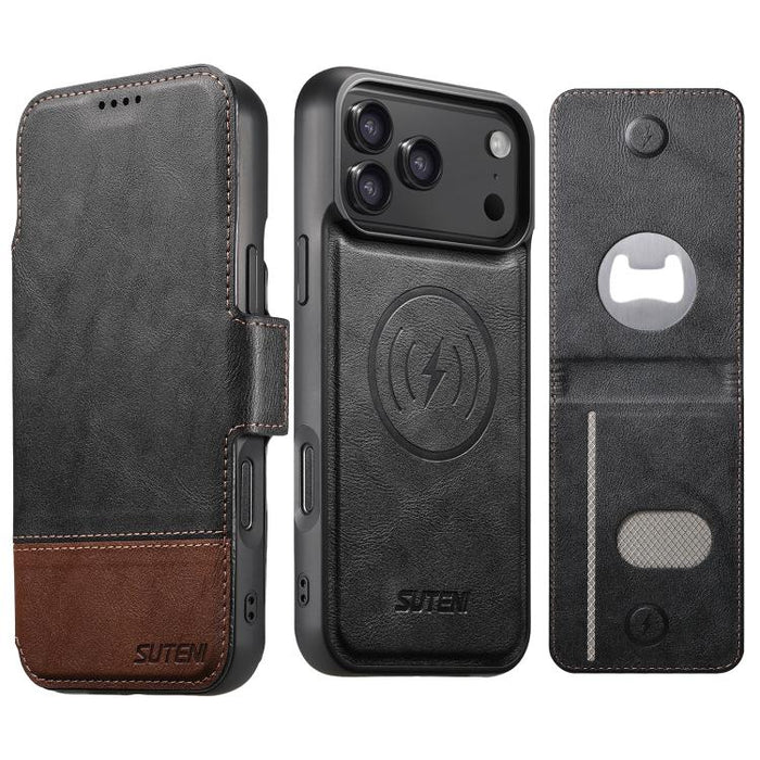 Funda para teléfono Suteni Q06S5 3 en 1 con abrebotellas desmontable, tarjetero, cierre magnético superior e inferior, fabricada en piel vegana., For iPhone 17 Pro Max, For iPhone 17 Pro, For iPhone 17, For iPhone Air, For iPhone 16 Pro Max            ...