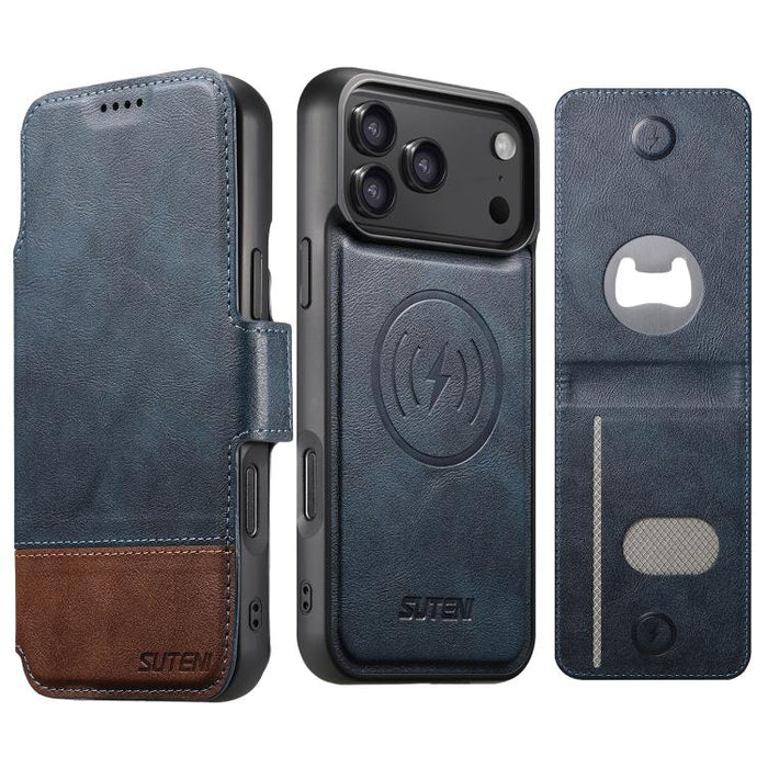 Funda para teléfono Suteni Q06S5 3 en 1 con abrebotellas desmontable, tarjetero, cierre magnético superior e inferior, fabricada en piel vegana., For iPhone 17 Pro Max, For iPhone 17 Pro, For iPhone 17, For iPhone Air, For iPhone 16 Pro Max            ...