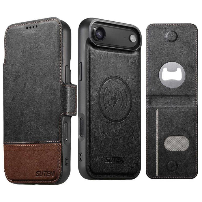 Funda para teléfono Suteni Q06S5 3 en 1 con abrebotellas desmontable, tarjetero, cierre magnético superior e inferior, fabricada en piel vegana., For iPhone 17 Pro Max, For iPhone 17 Pro, For iPhone 17, For iPhone Air, For iPhone 16 Pro Max            ...