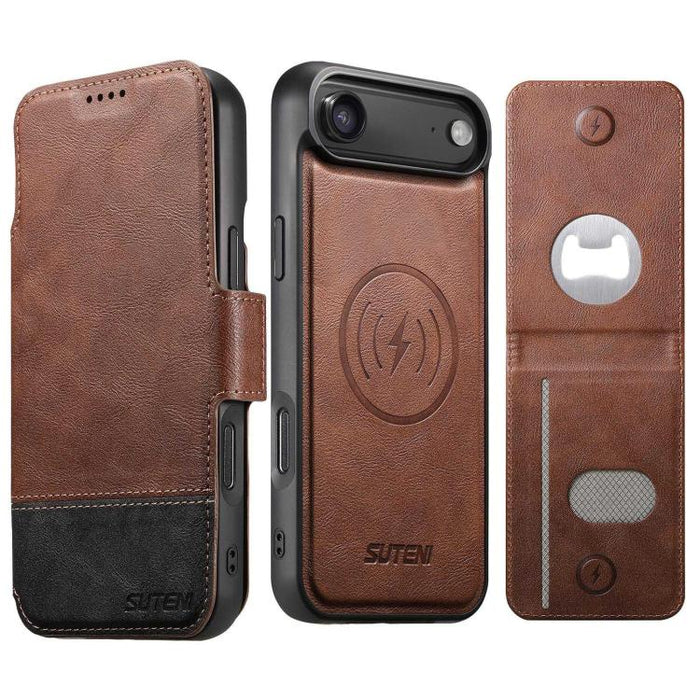 Funda para teléfono Suteni Q06S5 3 en 1 con abrebotellas desmontable, tarjetero, cierre magnético superior e inferior, fabricada en piel vegana., For iPhone 17 Pro Max, For iPhone 17 Pro, For iPhone 17, For iPhone Air, For iPhone 16 Pro Max            ...