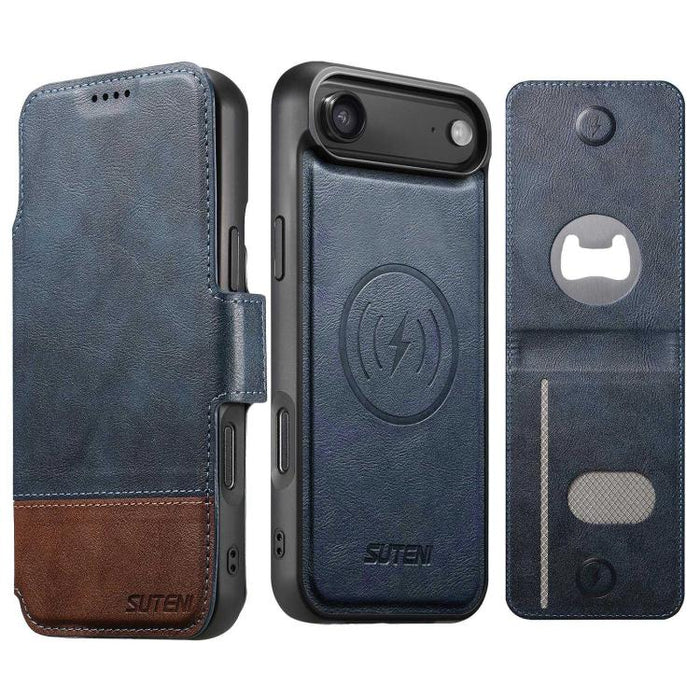 Funda para teléfono Suteni Q06S5 3 en 1 con abrebotellas desmontable, tarjetero, cierre magnético superior e inferior, fabricada en piel vegana., For iPhone 17 Pro Max, For iPhone 17 Pro, For iPhone 17, For iPhone Air, For iPhone 16 Pro Max            ...