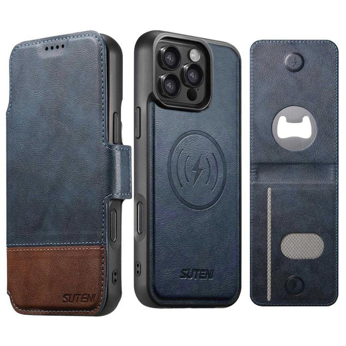 Funda para teléfono Suteni Q06S5 3 en 1 con abrebotellas desmontable, tarjetero, cierre magnético superior e inferior, fabricada en piel vegana., For iPhone 17 Pro Max, For iPhone 17 Pro, For iPhone 17, For iPhone Air, For iPhone 16 Pro Max            ...