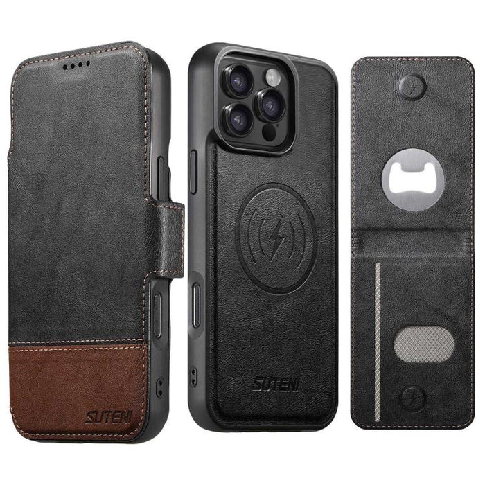 Funda para teléfono Suteni Q06S5 3 en 1 con abrebotellas desmontable, tarjetero, cierre magnético superior e inferior, fabricada en piel vegana., For iPhone 17 Pro Max, For iPhone 17 Pro, For iPhone 17, For iPhone Air, For iPhone 16 Pro Max            ...