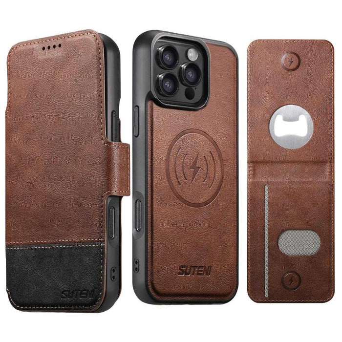 Funda para teléfono Suteni Q06S5 3 en 1 con abrebotellas desmontable, tarjetero, cierre magnético superior e inferior, fabricada en piel vegana., For iPhone 17 Pro Max, For iPhone 17 Pro, For iPhone 17, For iPhone Air, For iPhone 16 Pro Max            ...