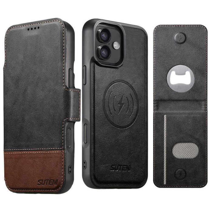 Funda para teléfono Suteni Q06S5 3 en 1 con abrebotellas desmontable, tarjetero, cierre magnético superior e inferior, fabricada en piel vegana., For iPhone 17 Pro Max, For iPhone 17 Pro, For iPhone 17, For iPhone Air, For iPhone 16 Pro Max            ...