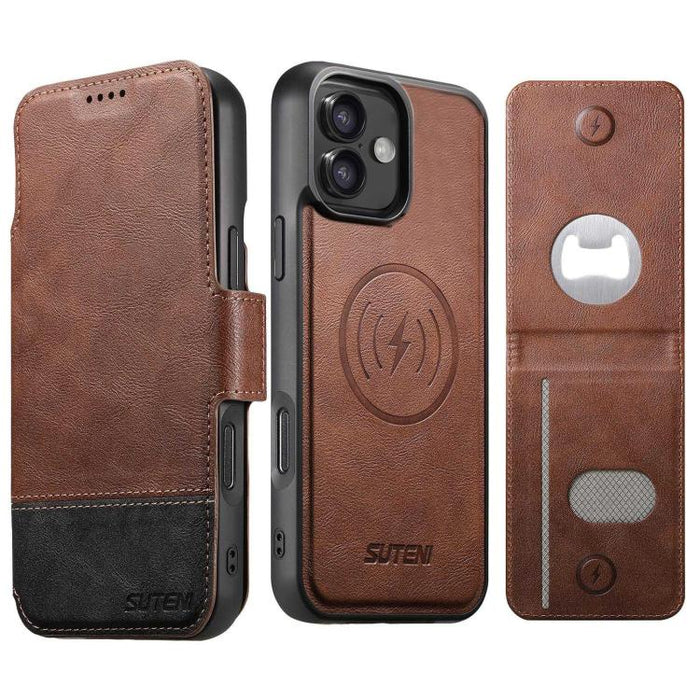 Funda para teléfono Suteni Q06S5 3 en 1 con abrebotellas desmontable, tarjetero, cierre magnético superior e inferior, fabricada en piel vegana., For iPhone 17 Pro Max, For iPhone 17 Pro, For iPhone 17, For iPhone Air, For iPhone 16 Pro Max            ...