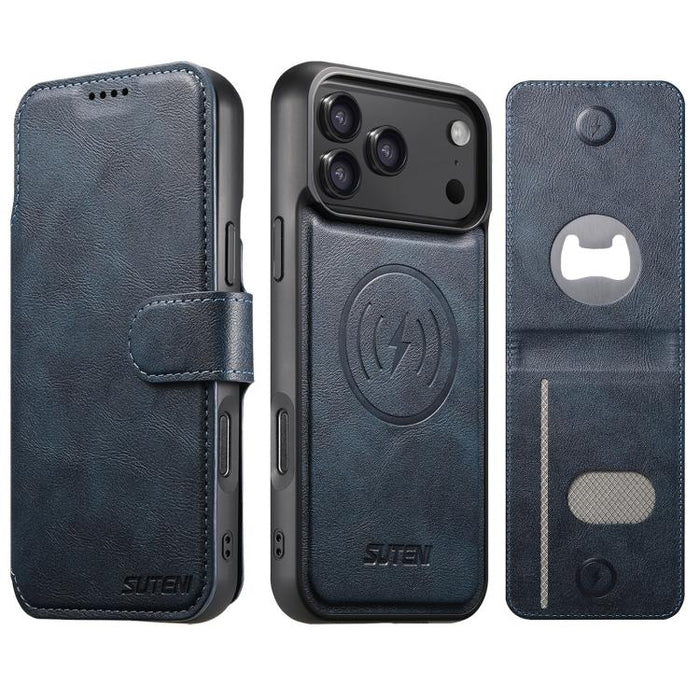 Funda para teléfono Suteni Q05S5 3 en 1 con abridor de botellas desmontable, tarjetero magnético, piel de vacuno y piel vegana., For iPhone 17 Pro Max, For iPhone 17 Pro, For iPhone 17, For iPhone Air, For iPhone 16 Pro Max, For iPhone 16 Pro          ...