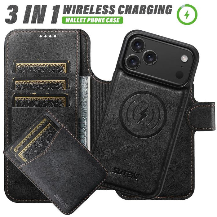Funda para teléfono Suteni Q05S5 3 en 1 con abridor de botellas desmontable, tarjetero magnético, piel de vacuno y piel vegana., For iPhone 17 Pro Max, For iPhone 17 Pro, For iPhone 17, For iPhone Air, For iPhone 16 Pro Max, For iPhone 16 Pro          ...