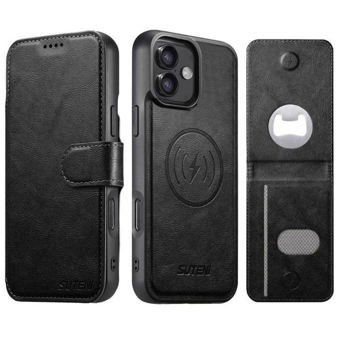 Funda para teléfono Suteni Q05S5 3 en 1 con abridor de botellas desmontable, tarjetero magnético, piel de vacuno y piel vegana., For iPhone 17 Pro Max, For iPhone 17 Pro, For iPhone 17, For iPhone Air, For iPhone 16 Pro Max, For iPhone 16 Pro          ...
