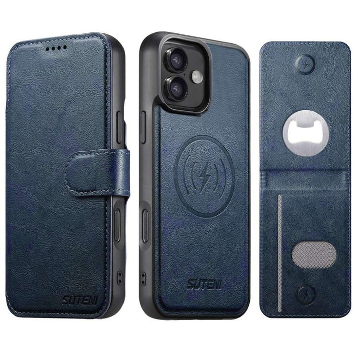 Funda para teléfono Suteni Q05S5 3 en 1 con abridor de botellas desmontable, tarjetero magnético, piel de vacuno y piel vegana., For iPhone 17 Pro Max, For iPhone 17 Pro, For iPhone 17, For iPhone Air, For iPhone 16 Pro Max, For iPhone 16 Pro          ...