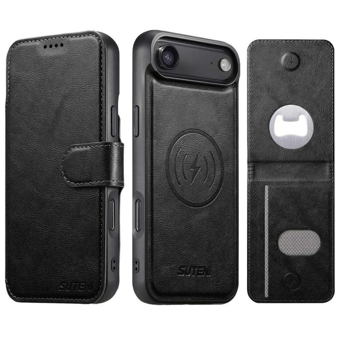 Funda para teléfono Suteni Q05S5 3 en 1 con abridor de botellas desmontable, tarjetero magnético, piel de vacuno y piel vegana., For iPhone 17 Pro Max, For iPhone 17 Pro, For iPhone 17, For iPhone Air, For iPhone 16 Pro Max, For iPhone 16 Pro          ...