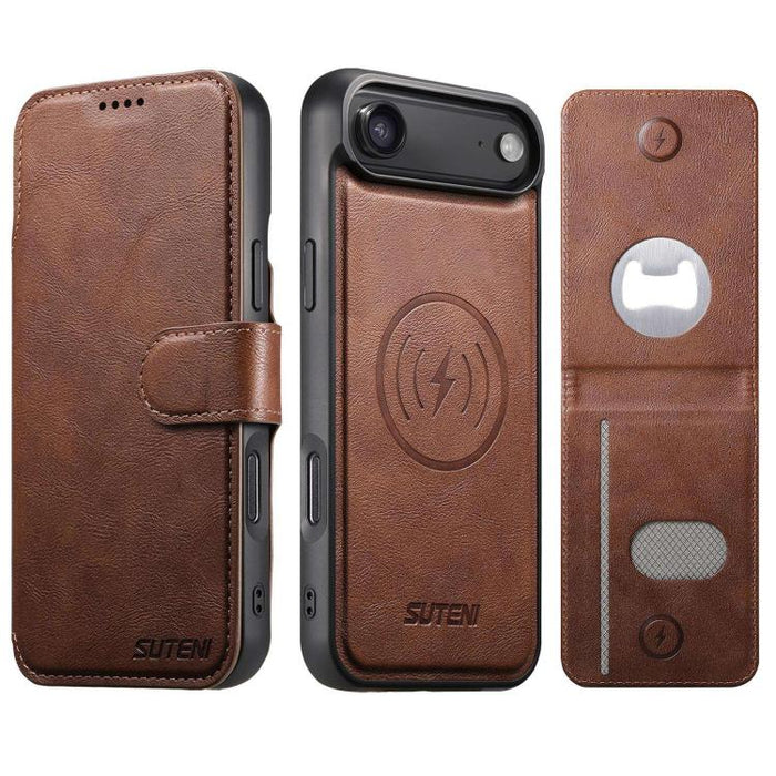 Funda para teléfono Suteni Q05S5 3 en 1 con abridor de botellas desmontable, tarjetero magnético, piel de vacuno y piel vegana., For iPhone 17 Pro Max, For iPhone 17 Pro, For iPhone 17, For iPhone Air, For iPhone 16 Pro Max, For iPhone 16 Pro          ...