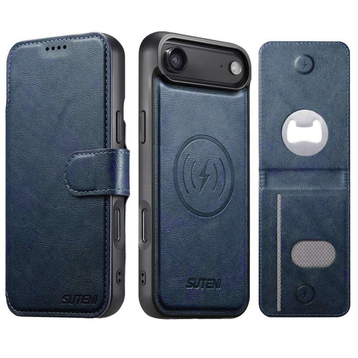 Funda para teléfono Suteni Q05S5 3 en 1 con abridor de botellas desmontable, tarjetero magnético, piel de vacuno y piel vegana., For iPhone 17 Pro Max, For iPhone 17 Pro, For iPhone 17, For iPhone Air, For iPhone 16 Pro Max, For iPhone 16 Pro          ...