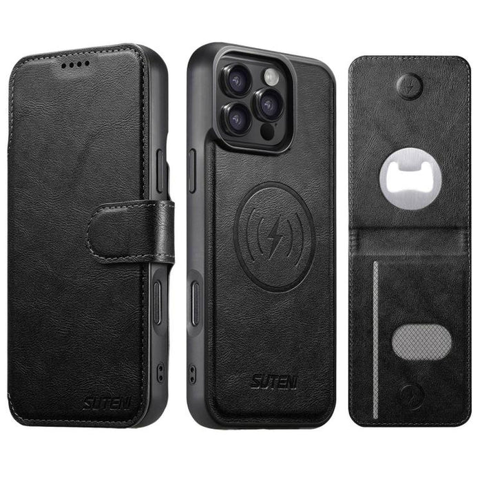 Funda para teléfono Suteni Q05S5 3 en 1 con abridor de botellas desmontable, tarjetero magnético, piel de vacuno y piel vegana., For iPhone 17 Pro Max, For iPhone 17 Pro, For iPhone 17, For iPhone Air, For iPhone 16 Pro Max, For iPhone 16 Pro          ...