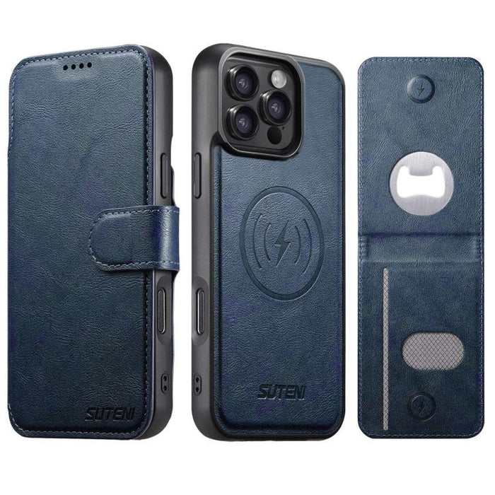 Funda para teléfono Suteni Q05S5 3 en 1 con abridor de botellas desmontable, tarjetero magnético, piel de vacuno y piel vegana., For iPhone 17 Pro Max, For iPhone 17 Pro, For iPhone 17, For iPhone Air, For iPhone 16 Pro Max, For iPhone 16 Pro          ...