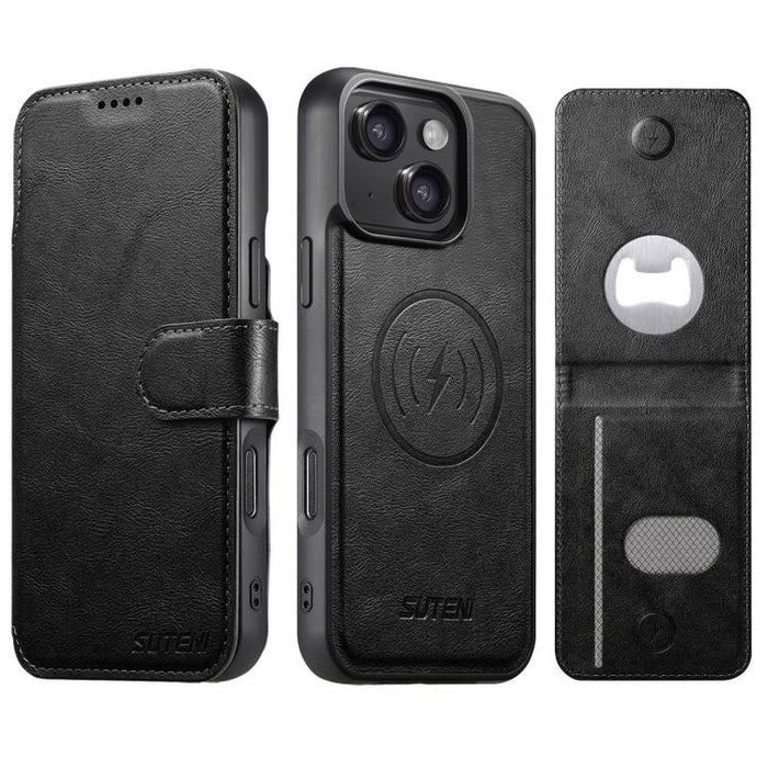 Funda para teléfono Suteni Q05S5 3 en 1 con abridor de botellas desmontable, tarjetero magnético, piel de vacuno y piel vegana., For iPhone 17 Pro Max, For iPhone 17 Pro, For iPhone 17, For iPhone Air, For iPhone 16 Pro Max, For iPhone 16 Pro          ...