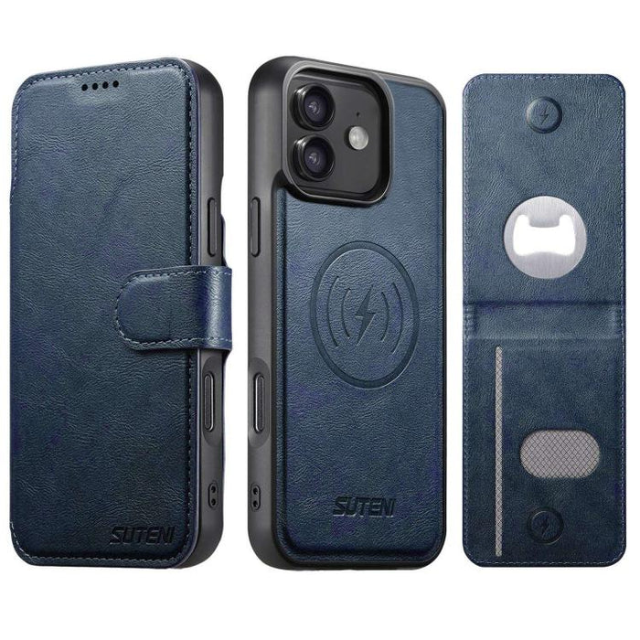 Funda para teléfono Suteni Q05S5 3 en 1 con abridor de botellas desmontable, tarjetero magnético, piel de vacuno y piel vegana., For iPhone 17 Pro Max, For iPhone 17 Pro, For iPhone 17, For iPhone Air, For iPhone 16 Pro Max, For iPhone 16 Pro          ...