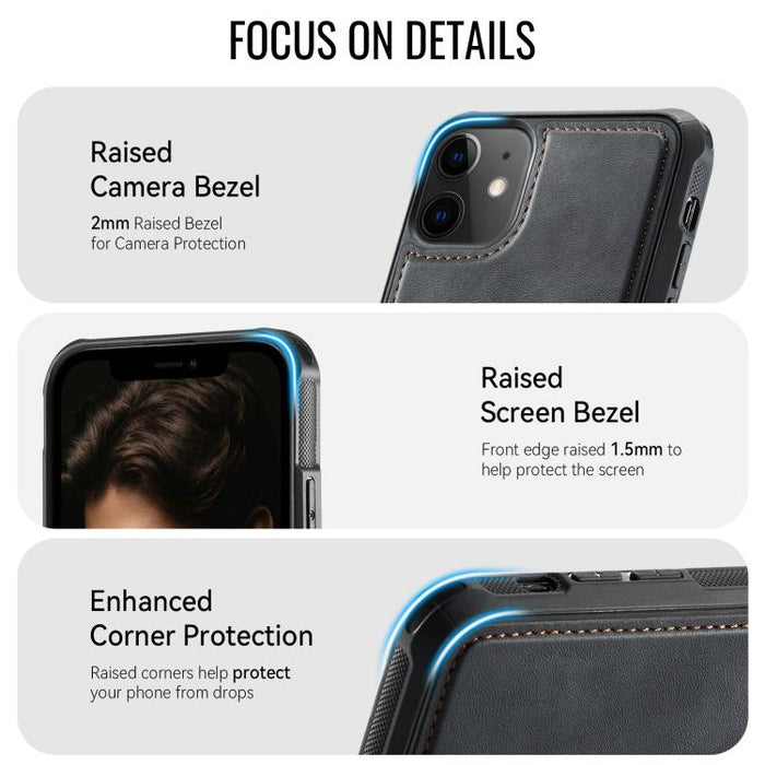 Funda trasera magnética de piel vegana para teléfono CaseMe Serie C69, For iPhone 11, For iPhone 11 Pro, For iPhone 17e /16e, For iPhone 15 Plus / 14 Plus, For iPhone 12 / 12 Pro
