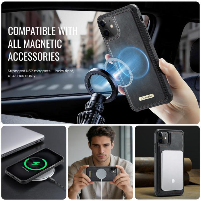 Funda trasera magnética de piel vegana para teléfono CaseMe Serie C69, For iPhone 11, For iPhone 11 Pro, For iPhone 17e /16e, For iPhone 15 Plus / 14 Plus, For iPhone 12 / 12 Pro