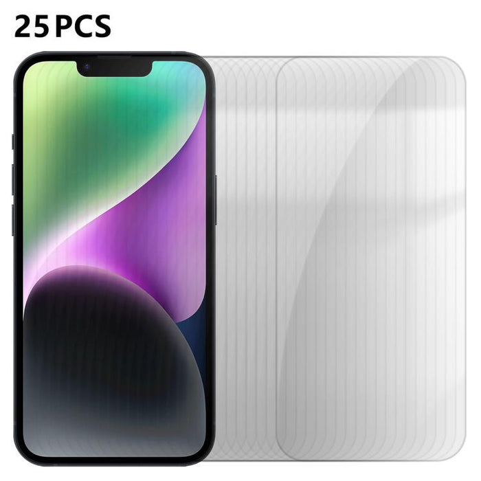 25 láminas de vidrio templado HD antihuellas de aluminio de alta calidad con protección semitransparente., For iPhone 17e / 16e, For iPhone 17 Pro Max, For iPhone 17 Pro, For iPhone 17, For iPhone Air, For iPhone 16 Pro Max, For iPhone 16 Pro          ...