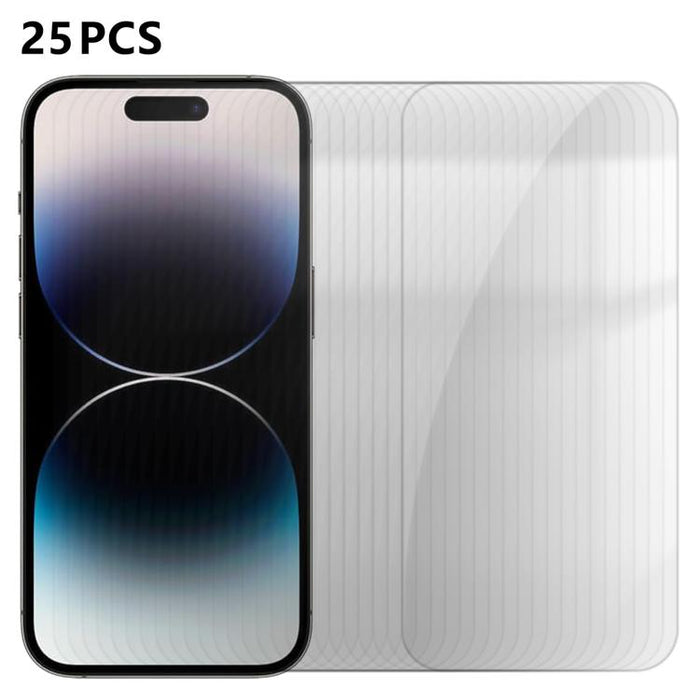 25 láminas de vidrio templado HD antihuellas de aluminio de alta calidad con protección semitransparente., For iPhone 17e / 16e, For iPhone 17 Pro Max, For iPhone 17 Pro, For iPhone 17, For iPhone Air, For iPhone 16 Pro Max, For iPhone 16 Pro          ...