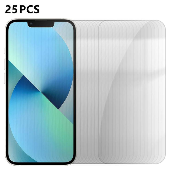 25 láminas de vidrio templado HD antihuellas de aluminio de alta calidad con protección semitransparente., For iPhone 17e / 16e, For iPhone 17 Pro Max, For iPhone 17 Pro, For iPhone 17, For iPhone Air, For iPhone 16 Pro Max, For iPhone 16 Pro          ...