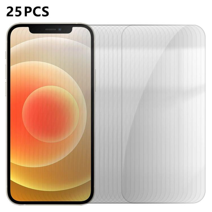 25 láminas de vidrio templado HD antihuellas de aluminio de alta calidad con protección semitransparente., For iPhone 17e / 16e, For iPhone 17 Pro Max, For iPhone 17 Pro, For iPhone 17, For iPhone Air, For iPhone 16 Pro Max, For iPhone 16 Pro          ...