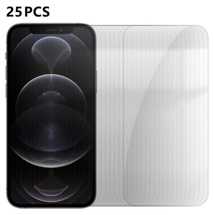 25 láminas de vidrio templado HD antihuellas de aluminio de alta calidad con protección semitransparente., For iPhone 17e / 16e, For iPhone 17 Pro Max, For iPhone 17 Pro, For iPhone 17, For iPhone Air, For iPhone 16 Pro Max, For iPhone 16 Pro          ...