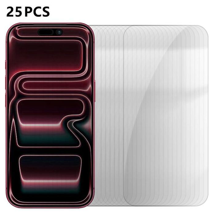 25 láminas de vidrio templado HD antihuellas de aluminio de alta calidad con protección semitransparente., For iPhone 17e / 16e, For iPhone 17 Pro Max, For iPhone 17 Pro, For iPhone 17, For iPhone Air, For iPhone 16 Pro Max, For iPhone 16 Pro          ...
