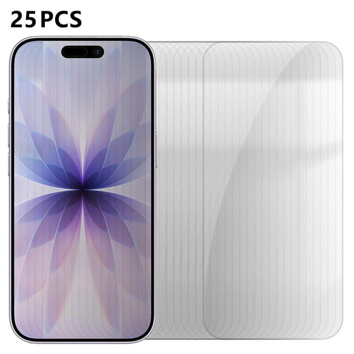 25 láminas de vidrio templado HD antihuellas de aluminio de alta calidad con protección semitransparente., For iPhone 17e / 16e, For iPhone 17 Pro Max, For iPhone 17 Pro, For iPhone 17, For iPhone Air, For iPhone 16 Pro Max, For iPhone 16 Pro          ...