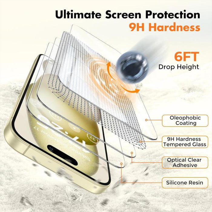 25 láminas de vidrio templado HD antihuellas de aluminio de alta calidad con protección semitransparente., For iPhone 17e / 16e, For iPhone 17 Pro Max, For iPhone 17 Pro, For iPhone 17, For iPhone Air, For iPhone 16 Pro Max, For iPhone 16 Pro          ...