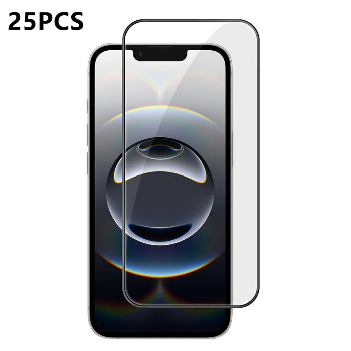 25 láminas de vidrio templado HD de alta calidad, con acabado de aluminio, cobertura total, antihuellas y serigrafía., For iPhone 17e / 16e, For iPhone 17 Pro Max, For iPhone 17 Pro, For iPhone 17, For iPhone Air, For iPhone 16 Pro Max, For iPhone 16 P...