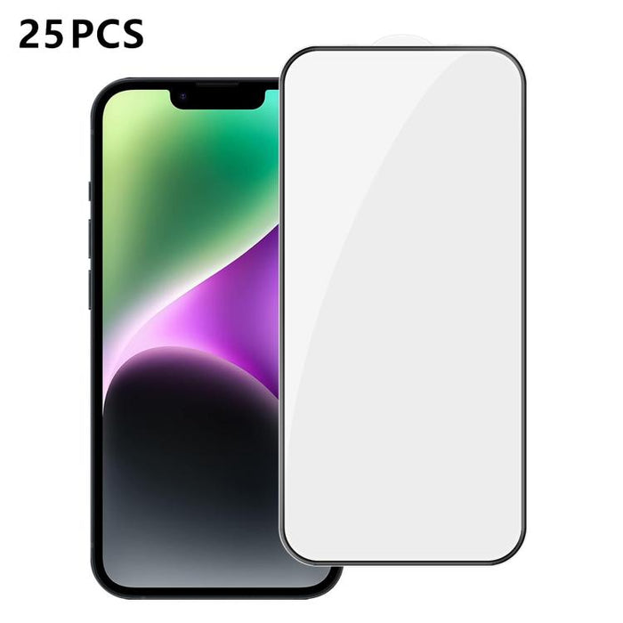 25 láminas de vidrio templado HD de alta calidad, con acabado de aluminio, cobertura total, antihuellas y serigrafía., For iPhone 17e / 16e, For iPhone 17 Pro Max, For iPhone 17 Pro, For iPhone 17, For iPhone Air, For iPhone 16 Pro Max, For iPhone 16 P...