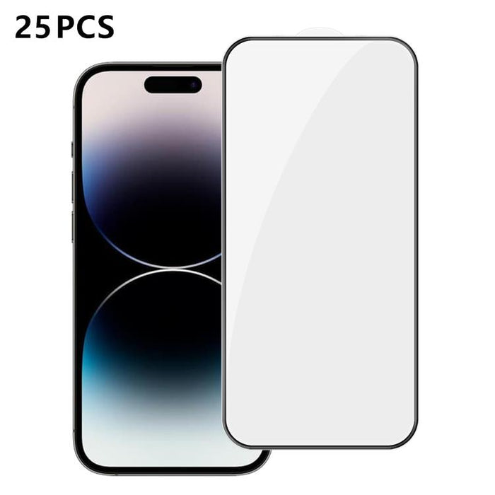 25 láminas de vidrio templado HD de alta calidad, con acabado de aluminio, cobertura total, antihuellas y serigrafía., For iPhone 17e / 16e, For iPhone 17 Pro Max, For iPhone 17 Pro, For iPhone 17, For iPhone Air, For iPhone 16 Pro Max, For iPhone 16 P...