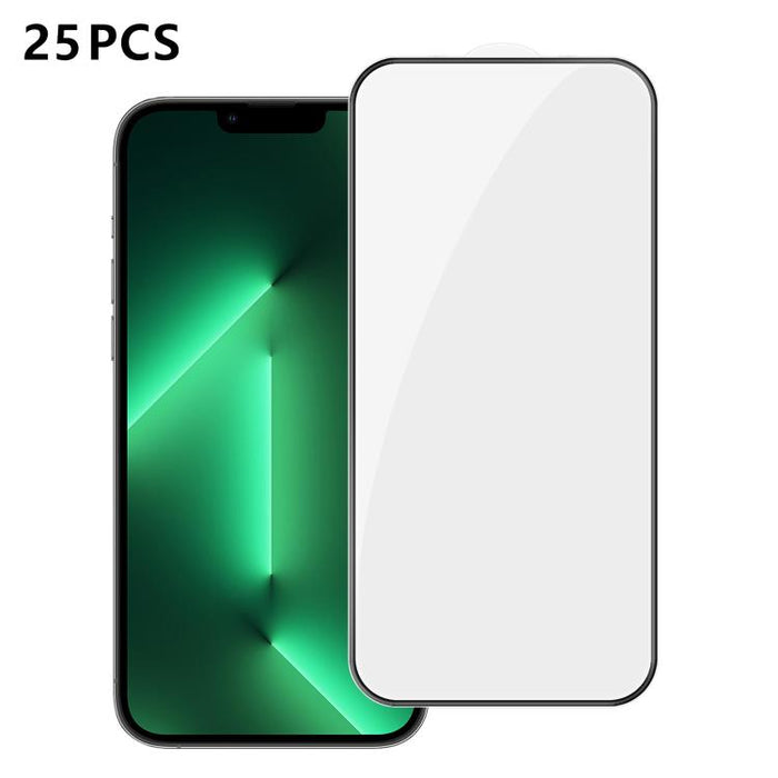 25 láminas de vidrio templado HD de alta calidad, con acabado de aluminio, cobertura total, antihuellas y serigrafía., For iPhone 17e / 16e, For iPhone 17 Pro Max, For iPhone 17 Pro, For iPhone 17, For iPhone Air, For iPhone 16 Pro Max, For iPhone 16 P...