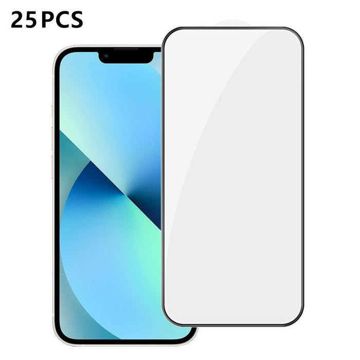 25 láminas de vidrio templado HD de alta calidad, con acabado de aluminio, cobertura total, antihuellas y serigrafía., For iPhone 17e / 16e, For iPhone 17 Pro Max, For iPhone 17 Pro, For iPhone 17, For iPhone Air, For iPhone 16 Pro Max, For iPhone 16 P...