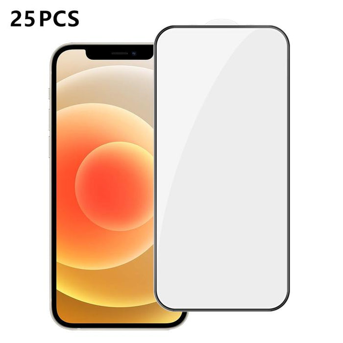 25 láminas de vidrio templado HD de alta calidad, con acabado de aluminio, cobertura total, antihuellas y serigrafía., For iPhone 17e / 16e, For iPhone 17 Pro Max, For iPhone 17 Pro, For iPhone 17, For iPhone Air, For iPhone 16 Pro Max, For iPhone 16 P...