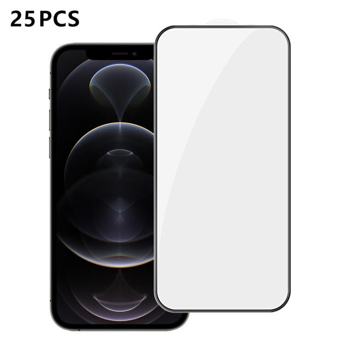 25 láminas de vidrio templado HD de alta calidad, con acabado de aluminio, cobertura total, antihuellas y serigrafía., For iPhone 17e / 16e, For iPhone 17 Pro Max, For iPhone 17 Pro, For iPhone 17, For iPhone Air, For iPhone 16 Pro Max, For iPhone 16 P...