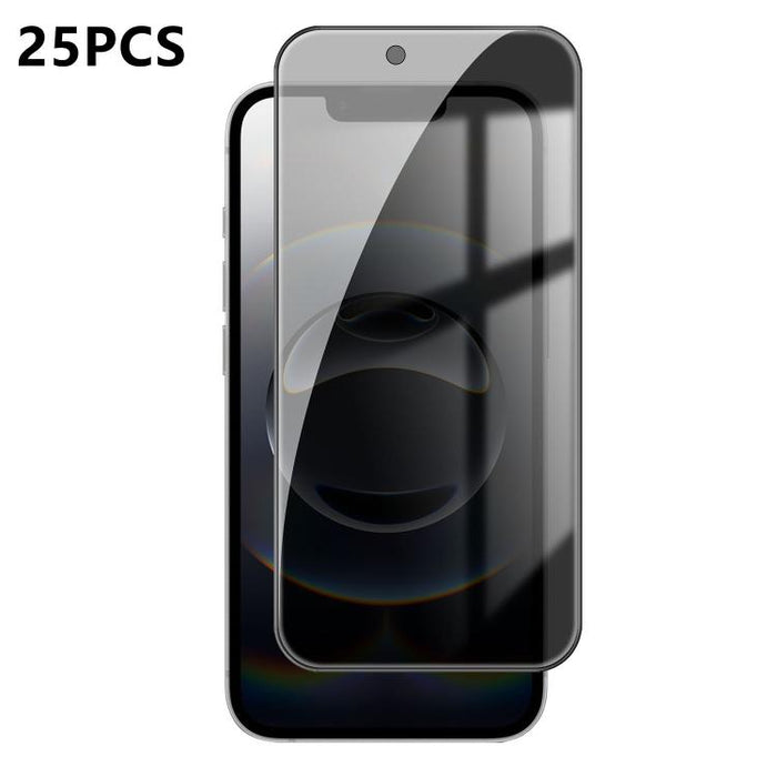 25 láminas de vidrio templado de alta calidad con acabado de aluminio, cobertura total, antihuellas y serigrafía para mayor privacidad., For iPhone 17e / 16e, For iPhone 17 Pro Max, For iPhone 17 Pro, For iPhone 17, For iPhone Air, For iPhone 16 Pro Ma...