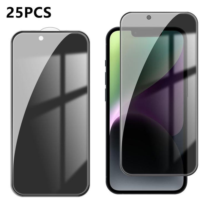25 láminas de vidrio templado de alta calidad con acabado de aluminio, cobertura total, antihuellas y serigrafía para mayor privacidad., For iPhone 17e / 16e, For iPhone 17 Pro Max, For iPhone 17 Pro, For iPhone 17, For iPhone Air, For iPhone 16 Pro Ma...