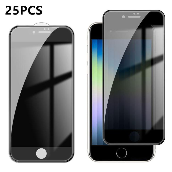 25 láminas de vidrio templado de alta calidad con acabado de aluminio, cobertura total, antihuellas y serigrafía para mayor privacidad., For iPhone 17e / 16e, For iPhone 17 Pro Max, For iPhone 17 Pro, For iPhone 17, For iPhone Air, For iPhone 16 Pro Ma...