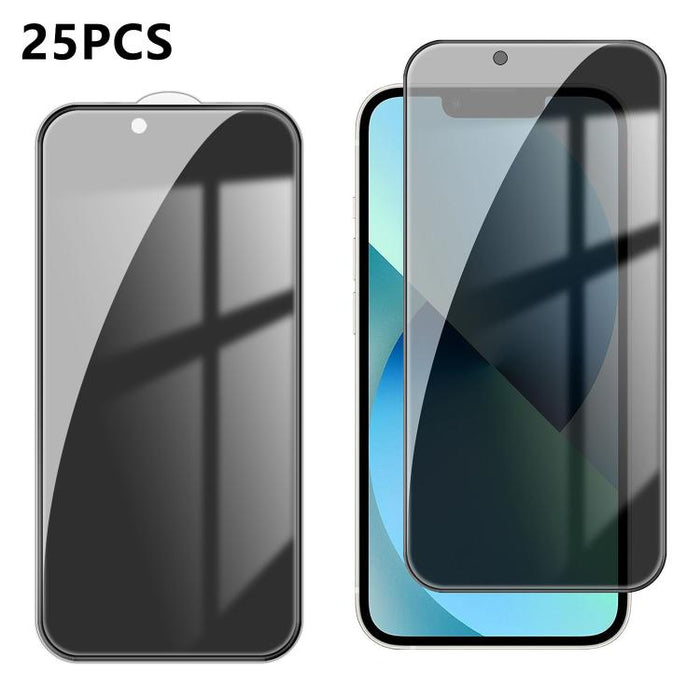25 láminas de vidrio templado de alta calidad con acabado de aluminio, cobertura total, antihuellas y serigrafía para mayor privacidad., For iPhone 17e / 16e, For iPhone 17 Pro Max, For iPhone 17 Pro, For iPhone 17, For iPhone Air, For iPhone 16 Pro Ma...