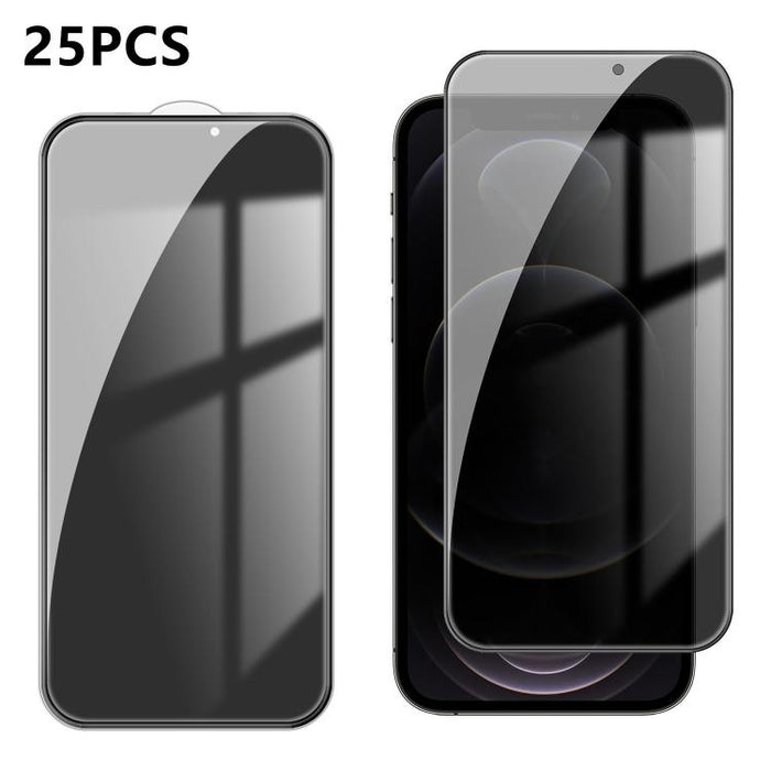 25 láminas de vidrio templado de alta calidad con acabado de aluminio, cobertura total, antihuellas y serigrafía para mayor privacidad., For iPhone 17e / 16e, For iPhone 17 Pro Max, For iPhone 17 Pro, For iPhone 17, For iPhone Air, For iPhone 16 Pro Ma...