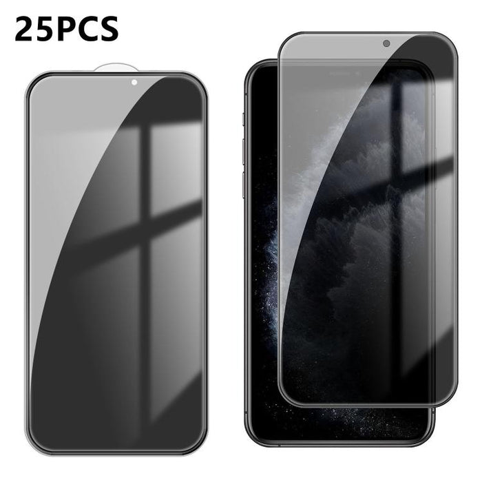 25 láminas de vidrio templado de alta calidad con acabado de aluminio, cobertura total, antihuellas y serigrafía para mayor privacidad., For iPhone 17e / 16e, For iPhone 17 Pro Max, For iPhone 17 Pro, For iPhone 17, For iPhone Air, For iPhone 16 Pro Ma...