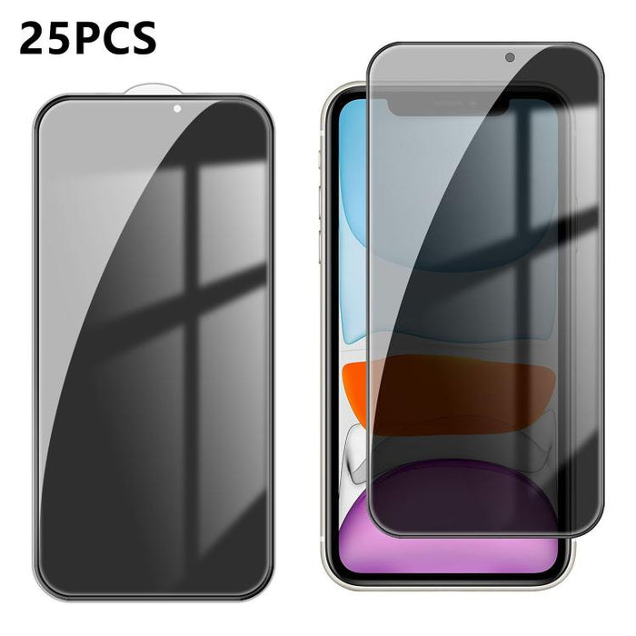 25 láminas de vidrio templado de alta calidad con acabado de aluminio, cobertura total, antihuellas y serigrafía para mayor privacidad., For iPhone 17e / 16e, For iPhone 17 Pro Max, For iPhone 17 Pro, For iPhone 17, For iPhone Air, For iPhone 16 Pro Ma...